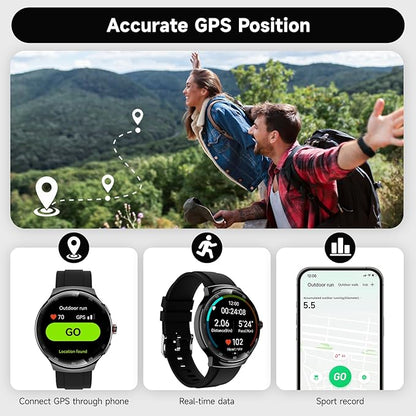 Smart Watch for Men Women, 1.43" AMOLED IP68 Waterproof Smartwatch, Fitness Tracker with Heart Rate/SpO2/Sleep Monitor, 150+ Sports Mode, Bluetooth Call Android & iOS Compatible, 2 Bands