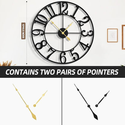 Large Wall Clocks for Living Room Decor, 32 Inch Round Black Metal Silent Non Ticking Battery Operated Jumbo Numerals Modern Vintage Decorative Clock Wall for Bedroom,Kitchen,Office,Farmhouse