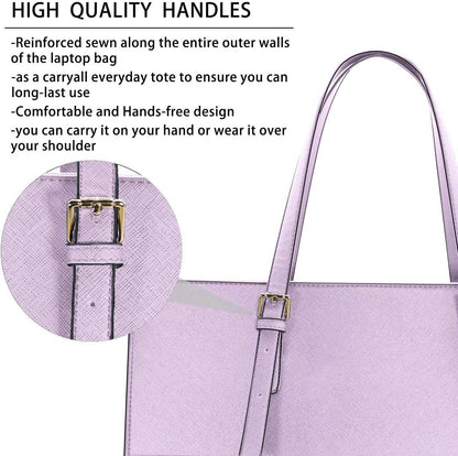 Laptop Bag for Women Waterproof Lightweight Leather 15.6 Inch Computer Tote Bag Business Office Briefcase Large Capacity Handbag Shoulder Bag Professional Office Work Bag Purple