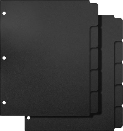 3 Ring Binder Dividers with 5-Tabs for Letter Size, 1/5 Cut, 3-Hole Punched, Write & Erase Plastic Binder Dividers Extra Durable Section Index Dividers for Binders, Pack of 2 Sets, 10 Dividers Total