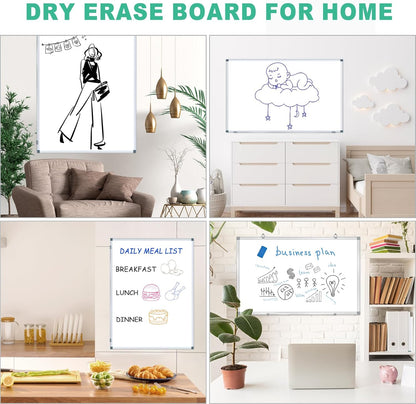 H-Qprobd Large Dry Erase White Board 4' x 3' Magnetic Whiteboard 48"x36" Aluminum Presentation Whiteboard with Long Pen Tray, 6 Markers, 2 Erasers &12 Magnets
