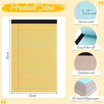 Fuutreo 12 Pcs 5" x 8" Legal Pad Writing Notepads 50 Sheets Small Legal Pad Narrow Ruled Multiple Color Lined Paper for School College Office Supplies Work (Multicolor)
