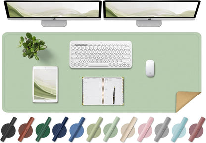 BLESWIN Large Desk Pad Mat 47.2"" x 17"", Office Desk Mat, Non-Slip PU Leather & Cork Desk Blotter for Keyboard and Mouse, Large Desk Mat, Large Mouse Pad for Office & Home(Light Green)