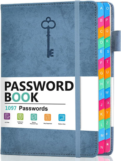 Password Keeper Book with Colorful Alphabetical Tabs, Hardcover Password Log-book for Internet Password and Website Address, 5.8"×8.4" Password Notebook for Home Office (Denim Blue, Medium (5.8 x 8.4 Inch))
