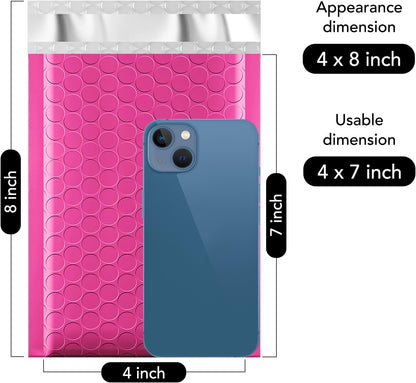 Fuxury Bubble Mailers 4x8" 100 Pack Pink Bubble Mailers Usable Size 4x7” Small Padded Envelopes Waterproof Mailing Envelopes Bubble Padded