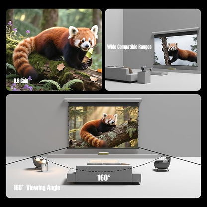 FlowArc Smart Motorized Drop Down Projector Screen Gray Fabric, Anti-Speckle,Wall/Ceiling Installation,Compatible for All Projectors (110”)