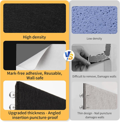 Smarpau Large Cork Board, Black Bulletin Board for Walls 48"x36", 12 Pack Pin Board Felt Wall Tiles with 35 Pushpins 50 Removable Security Stickers, Cork Boards for Office Home Decoration