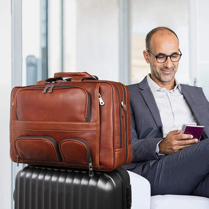 Augus Business Travel Briefcase Genuine Leather Duffel Bags for Men Laptop Bag fits 15.6 inches Laptop