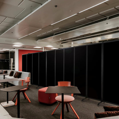 Upgrade Version Room Partition and Divider, Freestanding Rolling Dividers with Wheels,Office Privacy Screen Divider Wall,Classroom Felt Dividers,12'2"L* 6'7"H,6 Panel，Black