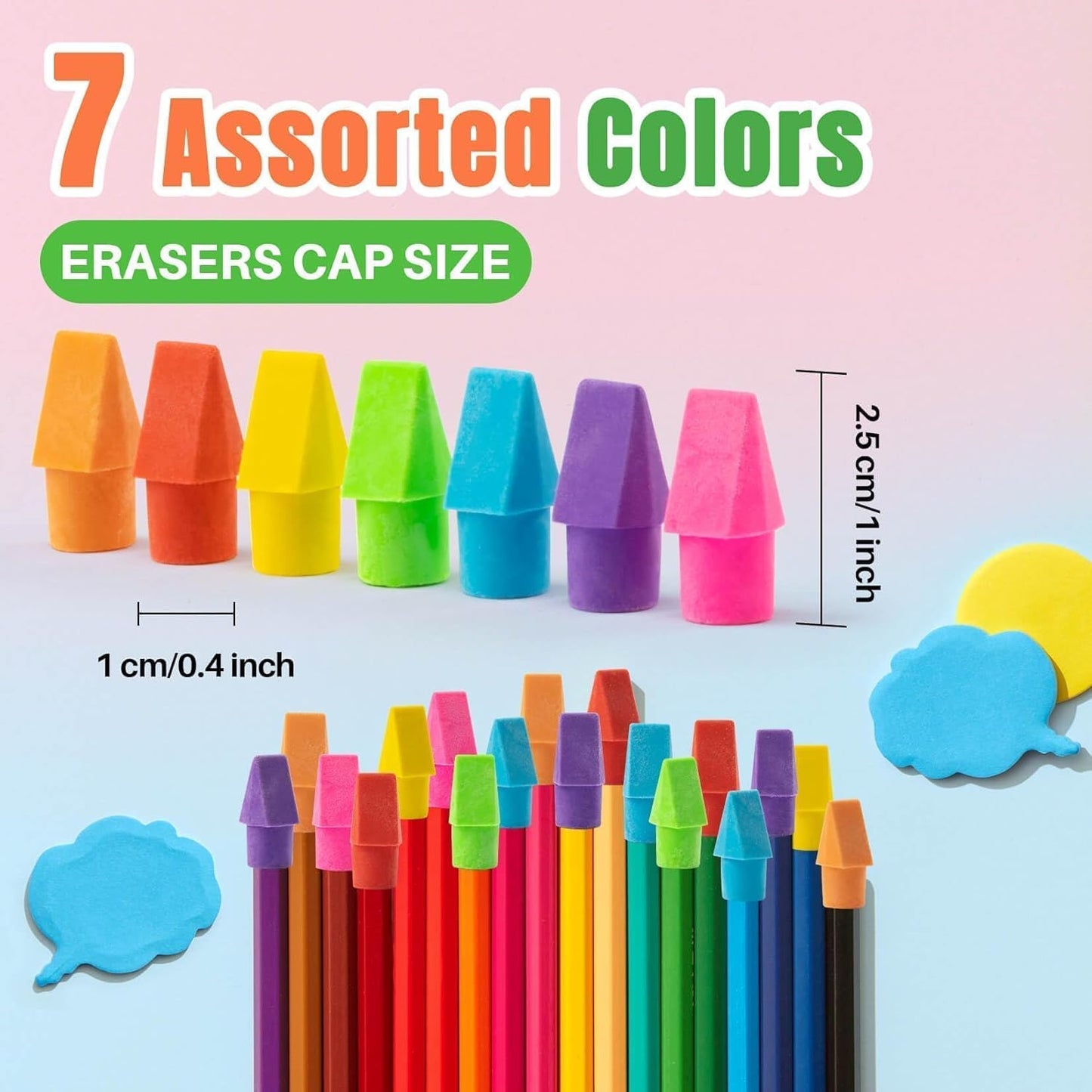 Sukh Cap Erasers for Pencils Pulk - Pencil Top Erasers Cap Erasers Toppers for Latex Free Assorted Colors School Supplies for Teachers Sudents Classroom Home and Office (Pack of 100)