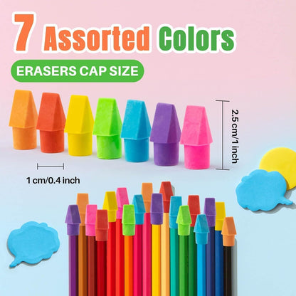 Sukh Cap Erasers for Pencils Pulk - Pencil Top Erasers Cap Erasers Toppers for Latex Free Assorted Colors School Supplies for Teachers Sudents Classroom Home and Office (Pack of 100)