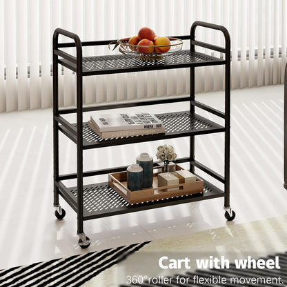 HDANI 3 Tier Metal Rolling Heavy Cart Supports 40 Lbs Per Tier,Rolling Cart with 2 Lockable Wheels for Office,Home,Bedroom,Kitchen,Bathroom(Black)…