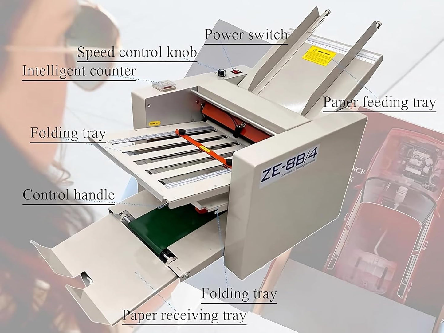 INTSUPERMAI 110V Automatic Paper Folding Machine, 4 Folding Plates, Multiple Folding Forms, Max Speed 262ft/min, Z Fold Paper Folding Machine for Manuals Document Business Letters