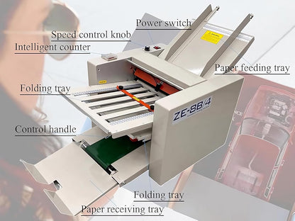 INTSUPERMAI 110V Automatic Paper Folding Machine, 4 Folding Plates, Multiple Folding Forms, Max Speed 262ft/min, Z Fold Paper Folding Machine for Manuals Document Business Letters
