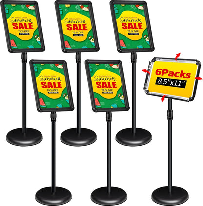 6Packs Adjustable Pedestal Sign Holder Stand 8.5''x11'', Floor Standing Poster Sign Stand for Vertical/Horizontal View Sign stand,Outdoor/Indoor Standing Sign Holders(Black, Round)