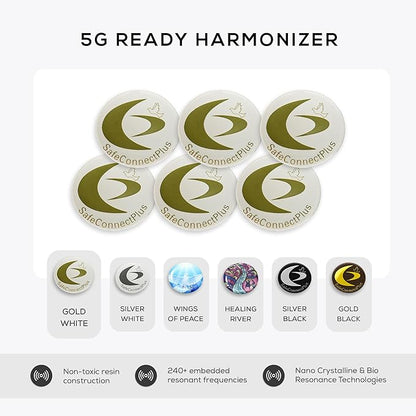 Pack of 6 EMF Stickers for Cell Phone- 5G Ready Harmonizer Stickers Proudly Made in USA for Cell Phones, Laptops or Tablets- EMF mega Shield for All Electronic Devices (Gold-White)