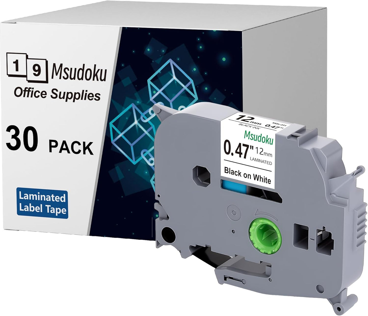 Tze TZ Tape 12mm 0.47 Laminated White Compatible for Brother Label Maker Tape 12mm 1/2" Black on White for Ptouch PT PTD200 PTD410 D210 D220 D610 P710BT PTH110, 30-Pack