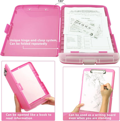 Clipboard with Storage,A4 Binder Nursing Clipboards with Pen Holder,Heavy Duty Storage Clipboard with Low Profile Clip,Clipboards Folder Side-Opening,Smooth Writing Clip Board Office Supplies(Pink)