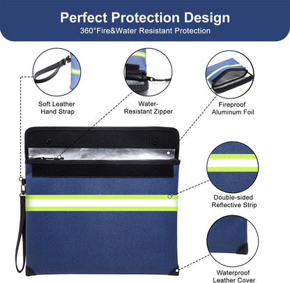 Upgraded Fireproof Money Bag,10 Layers of Heat Insulated Materials,6500°F Fireproof Bag with Waterproof Zipper/Reflective Strip with Handle for Cash,Important Documents（Not Suitable for A4 Files）