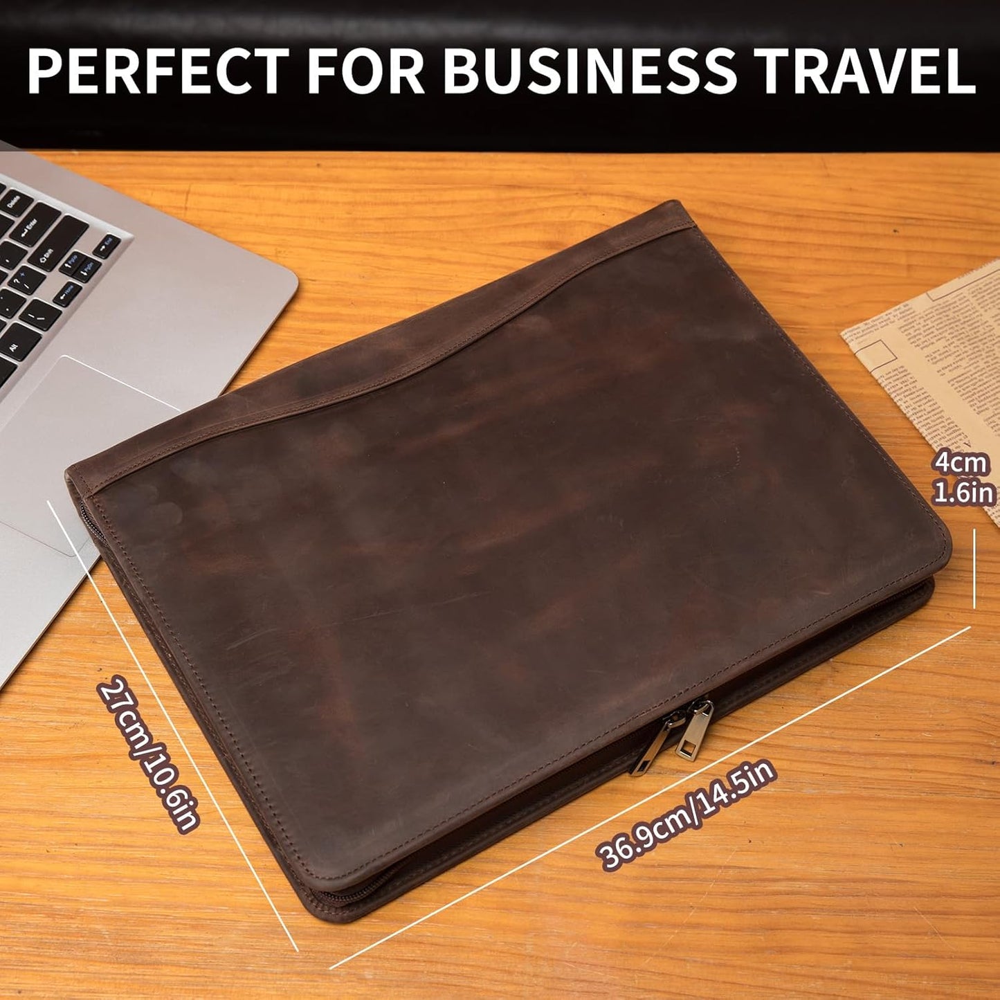 Personalized Genuine Leather Portfolio, Legal Size 8.5 x 14 Pad Holder, Custom Engraved Business Padfolio for Men Women, Zippered Laptop Organizer, Professional Notepad Folio, Dark Khaki