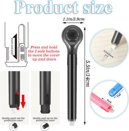 BESARME 6 Pieces Correction Tape Pen, Push Pull Protective, Easy to Use Applicator for Instant School Office Supplies, 1/5 X 236 Inch