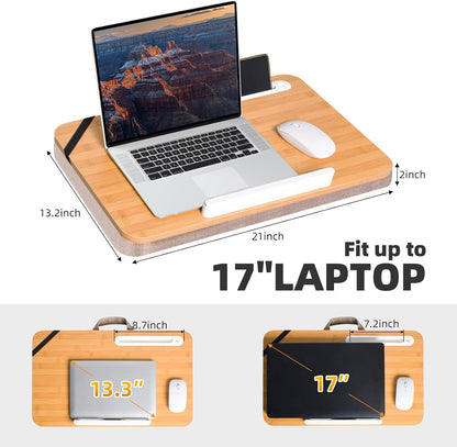 wishacc Portable Bamboo Lap Desk Tray, Natural Wood, Large 21.1 x 12.9 Inch, for Home Office