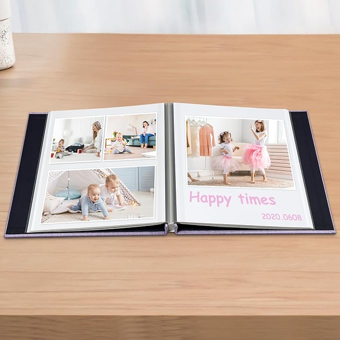 Photo Album Scrapbook – 4x6, 5x7 & 8x10 Pictures – Self-Adhesive Pages for Baby, Wedding, Travel & Family Memories | Includes Metallic Pen & Scraper/Light Purple Large DIY Memory Book for Gifts