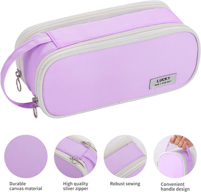 Dugio Big Pencil Case for Girls Teens Kids Zipper Pencil Pouch with Handle Organizer Pencil Bag Aesthetic Pencil Pen Case for School Purple