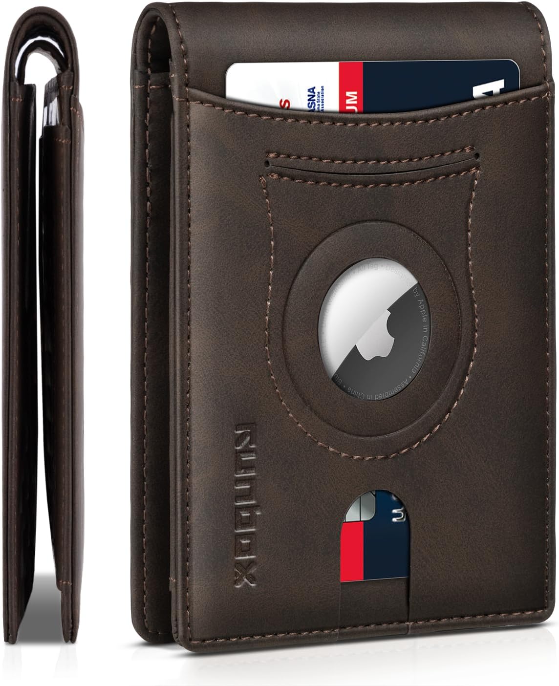 RUNBOX AirTag-Wallet-Mens-Slim-RFID Blocking Wallets Leather with Bill Compartment Air Tag Bifold Card Holder Wallet Gifts for Men Dad