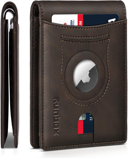 RUNBOX AirTag-Wallet-Mens-Slim-RFID Blocking Wallets Leather with Bill Compartment Air Tag Bifold Card Holder Wallet Gifts for Men Dad