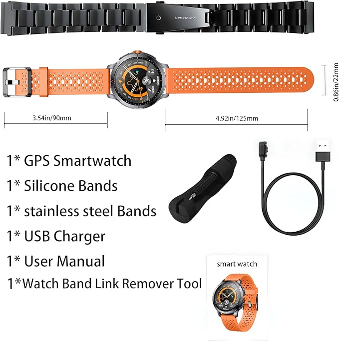 Smart Watch for Men (Answer/Make Call), Built-in GPS, Compass, 1.60" AMOLED, 5ATM Waterproof, Heart Rate SpO2 Sleep Monitor, iPhone Android - Orange