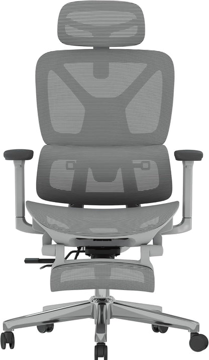 FLEXISPOT ErgoX Premium Ergonomic Office Chair with Footrest- Adjustable 3D Armrests, Dynamic Lumbar Support, Recline & Tilt Function, Mesh Seat, for Home & Office Use,Light Grey