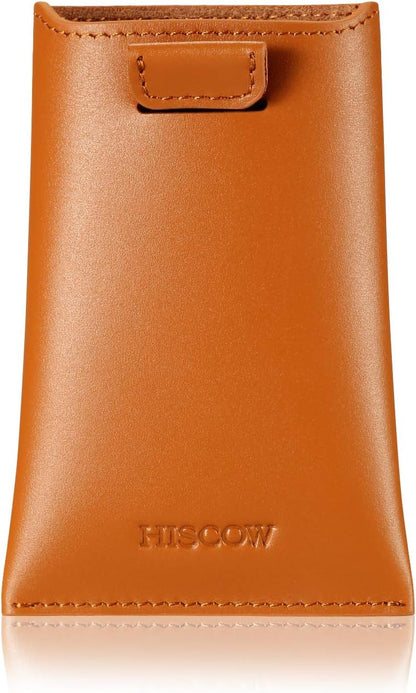 HISCOW Business Card Holder with Flap for Dispensing Cards - Italian Calfskin (Cognac)