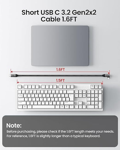 Silkland 20Gbps USB C Data Cable Right Angle, Short 1.6FT 90 Degree USB C 3.2 Gen 2x2 High Speed Data Transfer Cable, 5K/4K 60Hz Monitor Display, 240W PD, Type C Compatible for SSD, Hub, Dock,eGPU