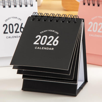 Mini Desk Calendar 2025-2026 - Runs From July 2025 to Dec 2026, Small Standing Desk Calendars with Stickers for Home Office School, 250gsm Thick Paper (Mini Black)