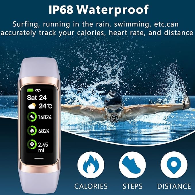 Fitness Tracker Activity Tracker Smart Watch 1.10''AMOLED Touch Color Screen,Smart Watch with 24/7 Blood Oxygen Heart Rate,Sleep Monitor,IP68 Waterproof,Step Counter Health for Women Men (Purple)