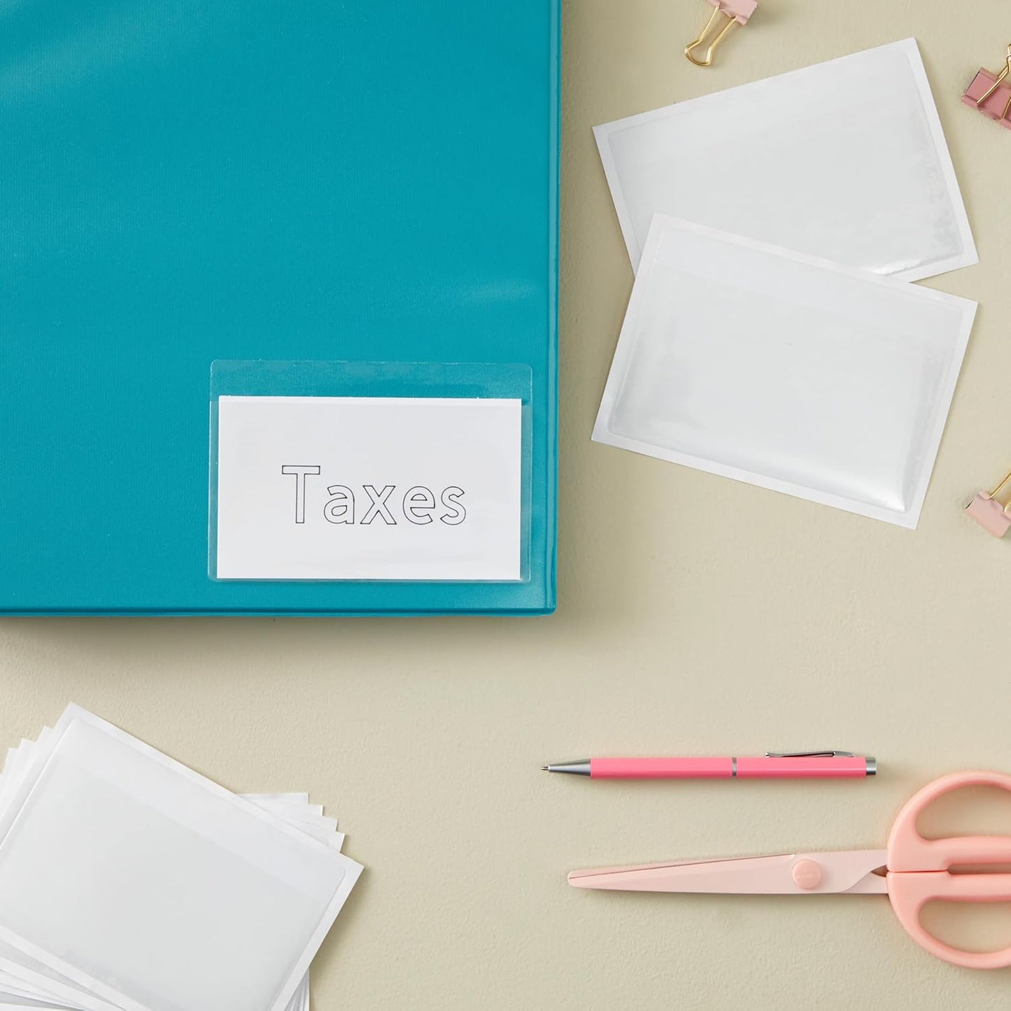 Juvale 100-Pack Clear Index Card Pockets - 3.6 x 5.25 in Plastic Sleeves - Adhesive Label Pockets for Storage Bin & Shelf Labels