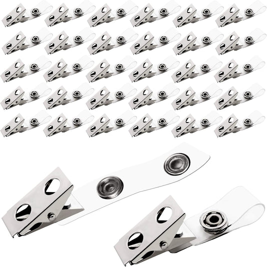 500 Pcs Metal Badge Clips with Clear PVC Straps Double Hole ID Badge Clips for ID Cards and Badge Holders Name Tags Work Office Supplies