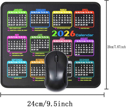 Calendar Mouse Pad 9.5 X 7.8 in, Mouse Pads with Stitched Edges and Non-Slip Rubber Base, Home Office Desk Decor Accessories for Computer Laptop Work Gaming (Black 2026 with Holidays)