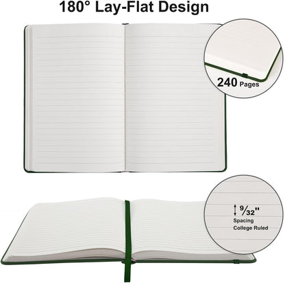 Comix 6 Pack Lined Journal Notebooks for Work, 240 Pages, 5.5"x8.3", Dark Green, Hardcover, A5 Medium College Ruled, Journaling Notebooks for Notes-taking, Fits for Office School Home