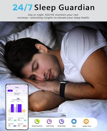 Smart Bracelet for Men Women, Health Activity Fitness Trackers, 24/7 Continuous Heart Rate/Blood Pressure/HRV/Stress Monitor, 24H Sleep Tracker, 170+ Sports Modes Smart Wristband with Free APP 2 Bands