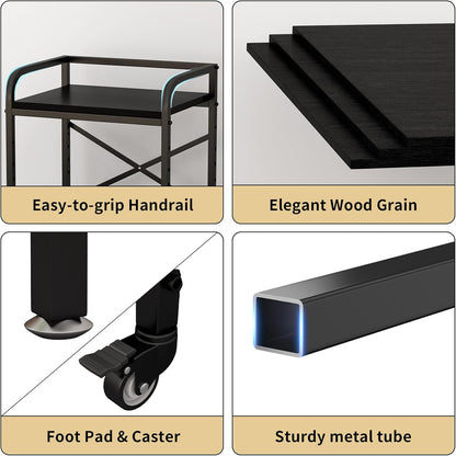 2 Tier Large Printer Stand, 20 x 20 Inches Printer Table with Storage Shelf, Rolling Printer Cart with Wheels for Home Office, Scanner Fax (Black)