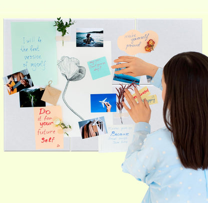 AKTOP White Cork Bulletin Board 12x12, 1/2" Thick Felt Cork Board Tiles 6 Pack, Small Square Pin Board for Wall, Self Adhesive Corkboards with 60 Push Pin Wood Clips for School, Home & Office