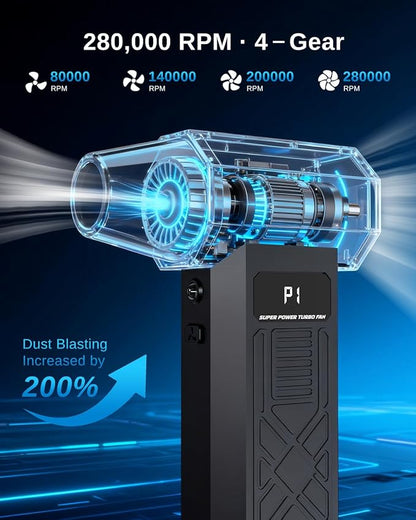 Compressed Air Duster-280000RPM Electric Air Duster,4-Gear Adjustable Super Power Air Blower,Rechargeable Mini Blower with Fast Charging for PC,Keyboard,House,Outdoor & Car