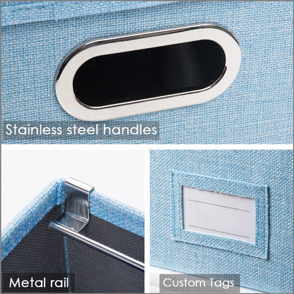 PRANDOM File Organizer Box - Set of 1 Collapsible Decorative Linen Filing Storage Hanging File Folders with Lids Office Cabinet Letter/Legal Blue (17x14x11.2 inch)