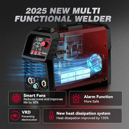 ARCCAPTAIN DC 5 In 1 TIG Welder With Pulse, 200Amp DC 5 In 1 HF/Lift/Pulse/Spot TIG & Stick, 110v/220v Dual Voltage LED Digital Display MultiProcess TIG Welding Machine with 2T/4T TIG200P