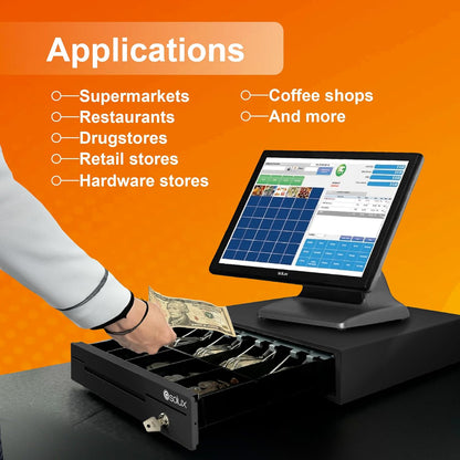 SOLUX 13" Cash Drawer - Cash Registers - Cash Register Drawer for POS - Square Cash Drawer for Small Businesses - Removable Coin Tray - 24V, RJ11/RJ12-Key Lock 4 Bill - 5 Coin, Black