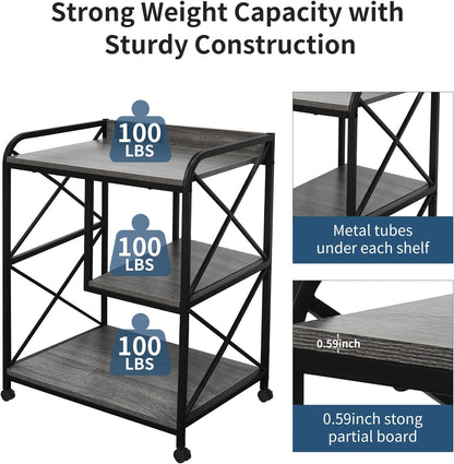 Printer Stand Printer Table with Storage Shelf for Home Office 23 x 18 Inch Large Printer Stand with Power Outlet Rolling Printer Table with Wheels Pinter Cart Tower Stand Grey Oak