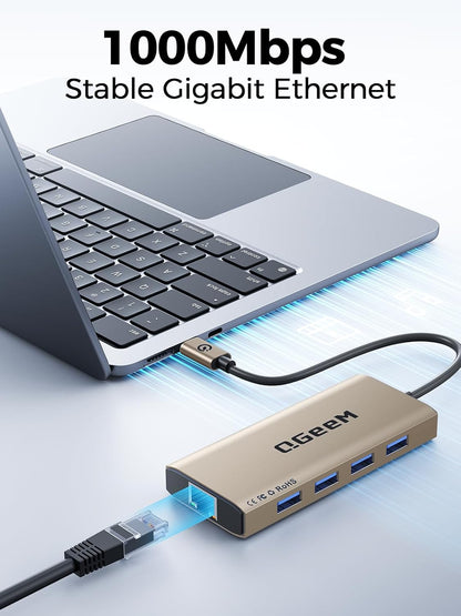 QGeeM USB C Hub Ethernet,9 in 1 USB Type C Hub HDMI Multi-Port Converter Adapter,100W Pd, USB 3.0,SD/TF Card Reader,Compatible for MacBook Pro Air Ipad HP Dell Lenovo Chromebook etc.-Brown