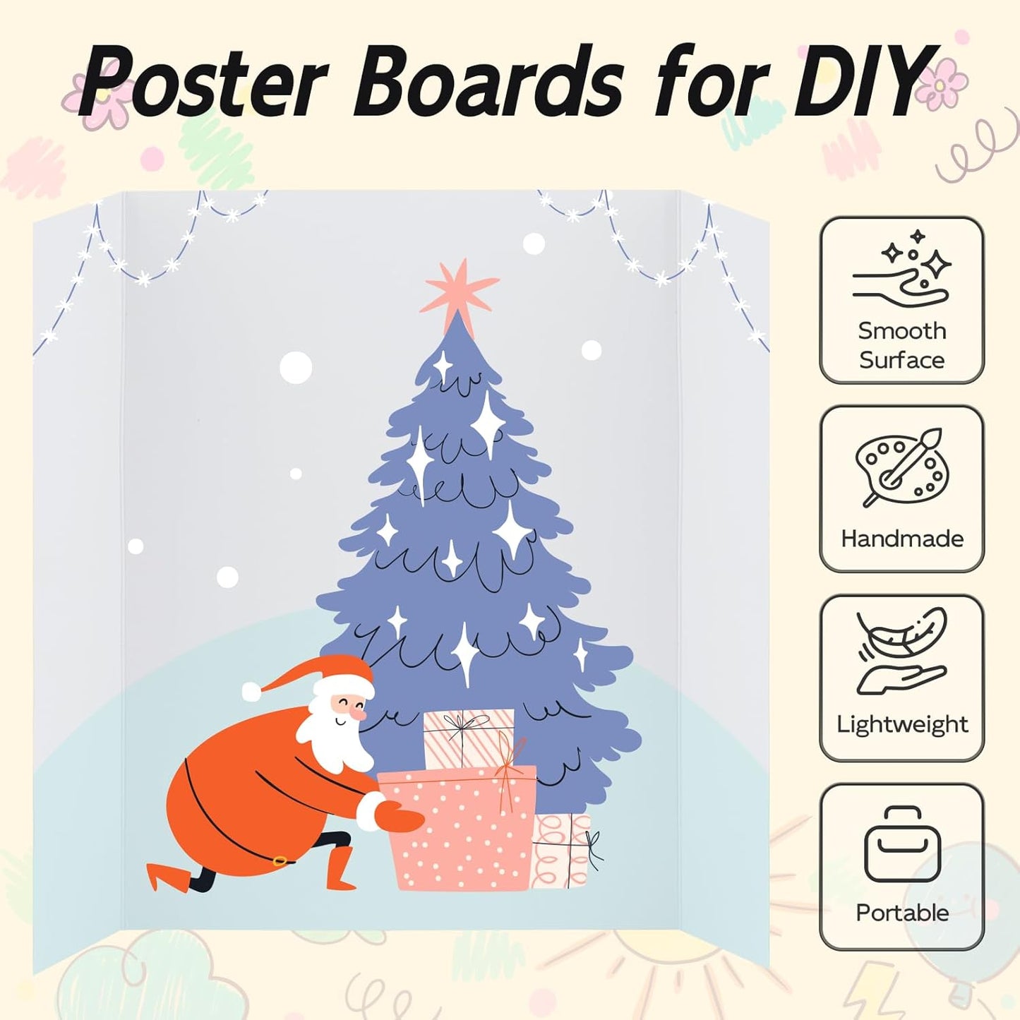 12 Pack Trifold Poster Board, 28x40 Inches White Presentation Board, Portable Display Board for Science Fair, School DIY Project and Business Exhibitions